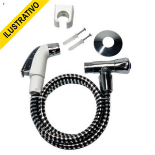 Ducha Higienica Rabicho Metal 1,20mt Gatilho Abs Branco/cromado Registro Abs Cromado 1/4 Acabamento Redondo Multimarcas