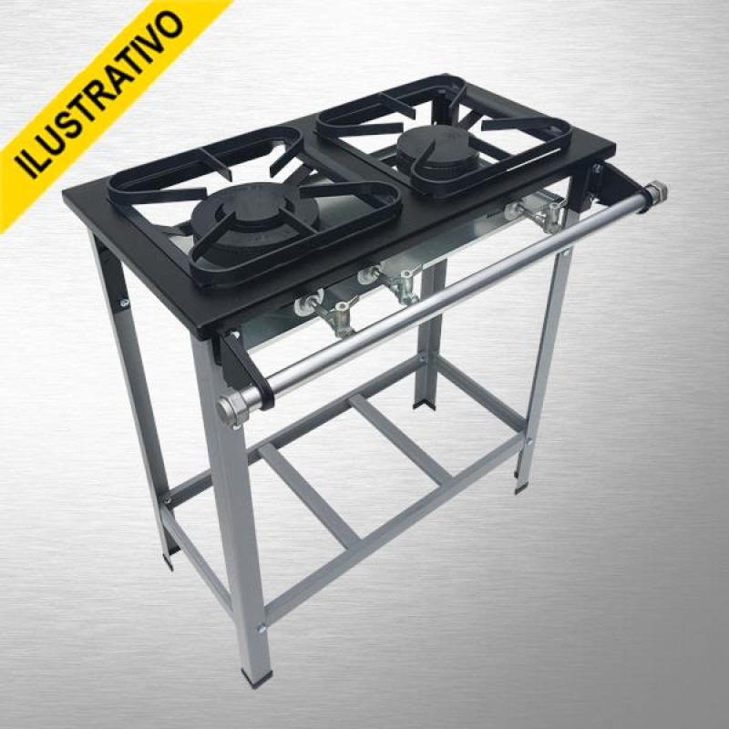 Fogao Gas Industrial P/cozinhar (baixa Pressao) 2 Bocas Queimador 1 Simples + 1 Duplo Pe Perfil 6,5 30x30 M06 S2020 Metalmaq