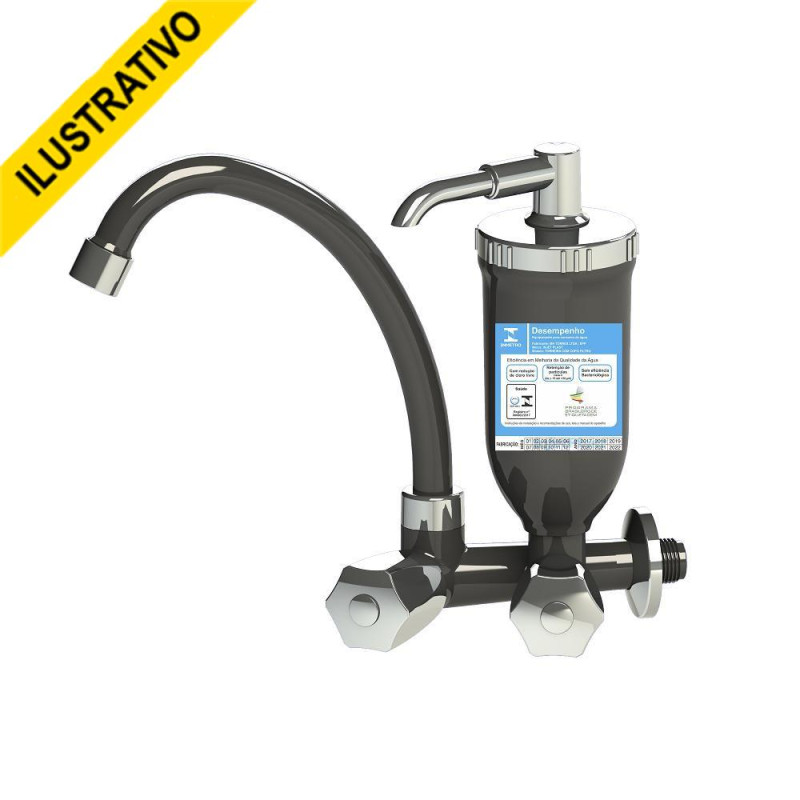 Torneira Filtro Parede Movel Alta Preta Cromada Abs/preto Cromado Abs Volante Redondo 1/4 Injetplast