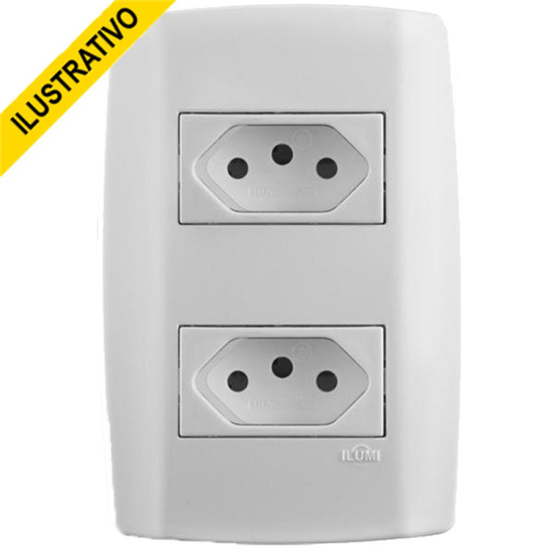 Tomada Slim C/placa 2 Secoes 10a 250v 80120 Ilumi Tomada Slim C/placa 2 Secoes 10a 250v 80120 Ilumi