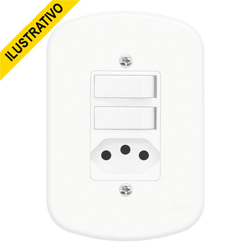 Interruptor Blanc+ C/placa 2 Secoes+1 Tomada 20a Padrao 2pt+t 1364/3930 Fame