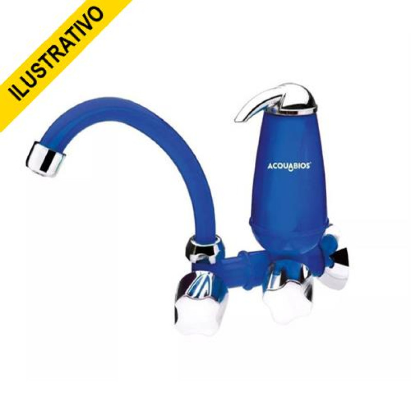 Torneira Filtro Parede Movel Alta Azul+cromada Abs/azul+cromado Abs Volante Redondo Mvs Acquabios 