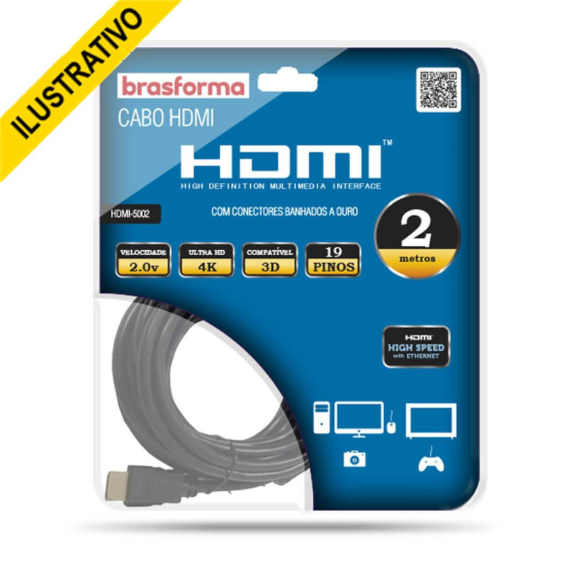 Cabo Hdmi 2.0 4k 2,0 Mt Hdmi5002 Brasforma