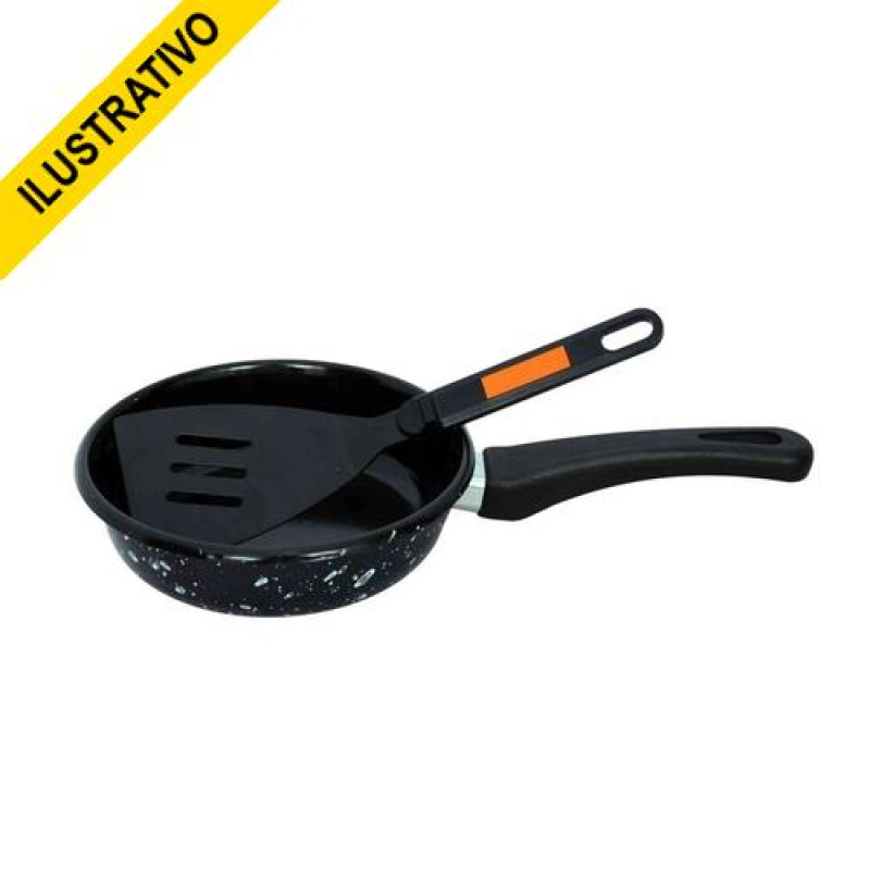 Frigideira 16cm Esmaltada Preta P/ovo C/espatula 1690 Metalsilva