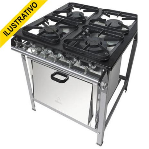 Fogao Gas Industrial P/cozinhar (baixa Pressao) C/forno 4 Bocas Queimador Simples/duplo Perfil 5,0 30x30 M18 S2020 Metalmaq