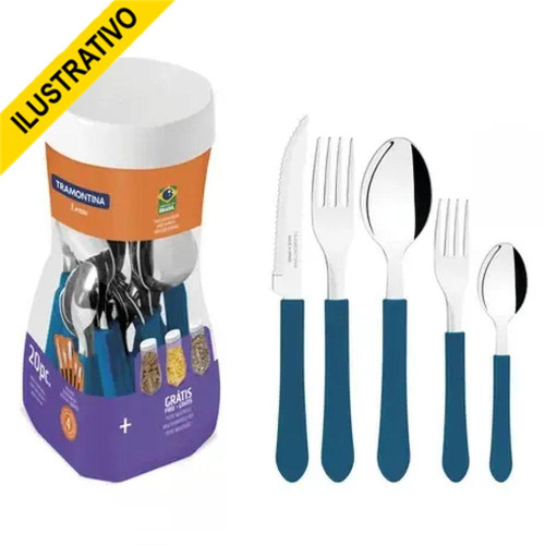 Promocional Faqueiro Inox Leme 23198/918 Azul Tramontina